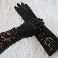 Vintage Gloves Black Sz 6 1/2 Kid Leather Downton Miss Fisher Audrey Hepburn Steampunk Cosplay NOS new old FREE Ship US  WhenRosesBloom