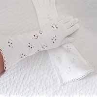 Vintage White Gloves Long Eyelet Embroidery Retro Mid Century Wedding Bride  Free Ship US Downton Austen Titanic Cosplay    When Roses Bloom