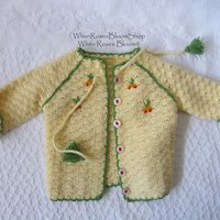 Vintage Baby Jacket Cardigan Matinee Jacket  Hand Crochet Teddy Bear Dolly Sweater Boho Style Baby Keepsake Heirloom Gift WhenRosesBloom