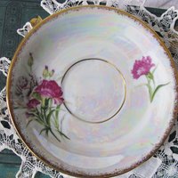 Vintage Footed Tea Cup Pink Carnation Floral Japan Mid Century TeaTime January Birthday Gift Victoria Downton Abbey Tea Cottage Shabby Chic