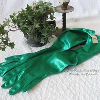 Green Gloves NOS Matinee Vintage Tea Party Retro Mid Century Cosplay Wedding Bride Bridesmaid Afternoon Tea Free Ship US When Roses Bloom