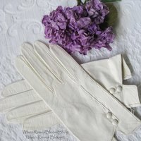 White Gloves French Leather Sz 6 1/2 Vintage Retro Wedding Bride Tea NOS Downton Gatsby Miss Fisher Cosplay Free Ship  US When Roses Bloom