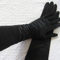 Vintage Gloves Black Sz 6 1/2 Faux Leather Vegan Fabric Matinee Classic Mid Century Mod Cocktail Party Style Free Ship US WhenRosesBloom