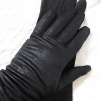 Vintage Gloves Black Sz 6 1/2 Faux Leather Vegan Fabric Matinee Classic Mid Century Mod Cocktail Party Style Free Ship US WhenRosesBloom
