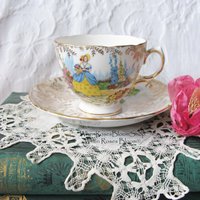 Vintage Footed Teacup Cottage Colonial Lady English Mid Century TeaTime Gift Victoria Downton Abbey Cottage Shabby Chic Tea WhenRosesBloom