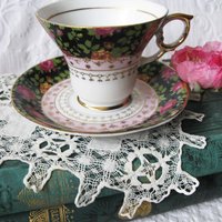 Tea Cup Pink Black Chintz Floral Roses Japan Mid Century  Vintage Retro Tea Time Gfit Shabby Chic Afternoon Tea Party WhenRosesBloom