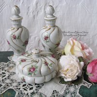 Vintage Perfume Dresser Vanity Set China Roses Thames Japan  Shabby Chic Cottage Farmhouse Romantic Retro Mid Century Urban WhenRosesBloom