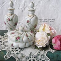 Vintage Perfume Dresser Vanity Set China Roses Thames Japan  Shabby Chic Cottage Farmhouse Romantic Retro Mid Century Urban WhenRosesBloom