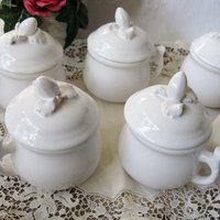 Vintage Pots de Creme Set of 6 White Italian Pottery Classic Dessert  TeaTime Elegant Mid Century Pudding Cups Hot Chocolate