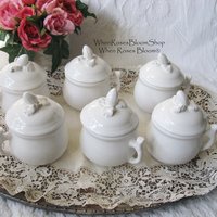 Vintage Pots de Creme Set of 6 White Italian Pottery Classic Dessert  TeaTime Elegant Mid Century Pudding Cups Hot Chocolate