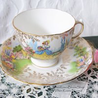 Vintage Footed Teacup Cottage Colonial Lady English Mid Century TeaTime Gift Victoria Downton Abbey Cottage Shabby Chic Tea WhenRosesBloom