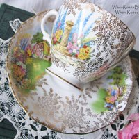 Vintage Footed Teacup Cottage Colonial Lady English Mid Century TeaTime Gift Victoria Downton Abbey Cottage Shabby Chic Tea WhenRosesBloom