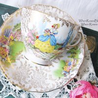 Vintage Footed Teacup Cottage Colonial Lady English Mid Century TeaTime Gift Victoria Downton Abbey Cottage Shabby Chic Tea WhenRosesBloom