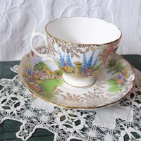 Vintage Footed Teacup Cottage Colonial Lady English Mid Century TeaTime Gift Victoria Downton Abbey Cottage Shabby Chic Tea WhenRosesBloom