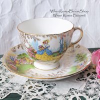 Vintage Footed Teacup Cottage Colonial Lady English Mid Century TeaTime Gift Victoria Downton Abbey Cottage Shabby Chic Tea WhenRosesBloom