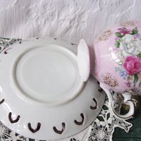 Tea Cup Pink Roses Footed Japan Vintage Downton Tea Time Gift Cottage Shabby Chic Mid Century Tea Style  WhenRosesBloom