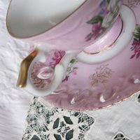 Tea Cup Pink Roses Footed Japan Vintage Downton Tea Time Gift Cottage Shabby Chic Mid Century Tea Style  WhenRosesBloom