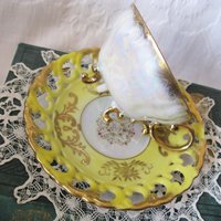 Vintage Tea Cup Royal Sealy Yellow Footed Gold Raised Paste decoration Tea Party Cottage Shabby Chic Downton Edwardian Tea  WhenRosesBloom