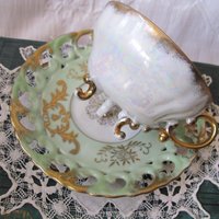 Vintage Green Tea Cup Royal Sealy Mid Century Style Elegant Tea Party Cottage Shabby Chic  Downton Abbey Edwardian Tea WhenRosesBloom