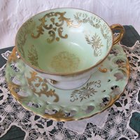 Vintage Green Tea Cup Royal Sealy Mid Century Style Elegant Tea Party Cottage Shabby Chic  Downton Abbey Edwardian Tea WhenRosesBloom