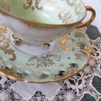 Vintage Green Tea Cup Royal Sealy Mid Century Style Elegant Tea Party Cottage Shabby Chic  Downton Abbey Edwardian Tea WhenRosesBloom