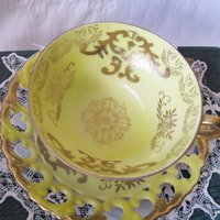 Vintage Tea Cup Royal Sealy Yellow Footed Gold Raised Paste decoration Tea Party Cottage Shabby Chic Downton Edwardian Tea  WhenRosesBloom