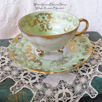 Vintage Green Tea Cup Royal Sealy Mid Century Style Elegant Tea Party Cottage Shabby Chic  Downton Abbey Edwardian Tea WhenRosesBloom