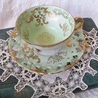 Vintage Green Tea Cup Royal Sealy Mid Century Style Elegant Tea Party Cottage Shabby Chic  Downton Abbey Edwardian Tea WhenRosesBloom