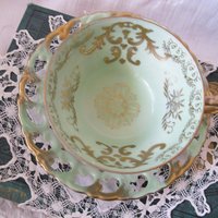 Vintage Green Tea Cup Royal Sealy Mid Century Style Elegant Tea Party Cottage Shabby Chic  Downton Abbey Edwardian Tea WhenRosesBloom