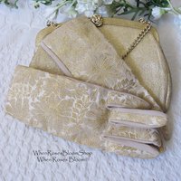 Gold Purse and Gloves Sz 7 to 8 Vintage Retro Mid Century Dance Tea Party Audrey Hepburn Atomic 60s 70s Cosply When Roses Bloom