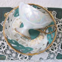 Vintage Lefton Teacup Turquoise Blue Footed Mid Century Retro Tea Gift Downton Abbey Shabby Chic Classic Tea WhenRosesBloom