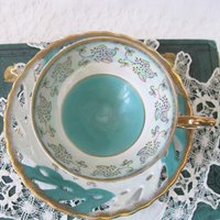 Vintage Lefton Teacup Turquoise Blue Footed Mid Century Retro Tea Gift Downton Abbey Shabby Chic Classic Tea WhenRosesBloom