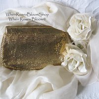 Vintage Whiting Davis Clutch Bag Purse 1940s-1960s Retro Wedding Evening Cocktail Party Purse Gold Mesh Bag WhenRosesBloom