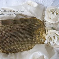 Vintage Whiting Davis Clutch Bag Purse 1940s-1960s Retro Wedding Evening Cocktail Party Purse Gold Mesh Bag WhenRosesBloom