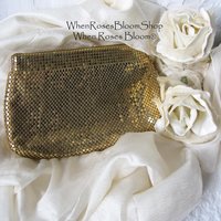 Vintage Whiting Davis Clutch Bag Purse 1940s-1960s Retro Wedding Evening Cocktail Party Purse Gold Mesh Bag WhenRosesBloom