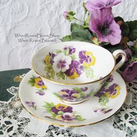 Vintage Pansy Tea Cup English Bone China Tea Gift Dainty Elegant Shabby Chic Retro Mid Century Classic British WhenRosesBloom