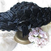 Black Hat 60s Summer Straw English Breton Vintage Mid Century Retro Party Tea Party Garden Party That Girl  60s Style Retro  WhenRosesBloom