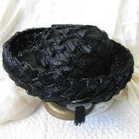 Black Hat 60s Summer Straw English Breton Vintage Mid Century Retro Party Tea Party Garden Party That Girl  60s Style Retro  WhenRosesBloom