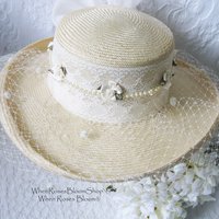 Natural Straw Hat Classic Panama Tailored Elegance Retro 80s Wedding Tea Cosplay Artsy Style for Garden Wedding Tea Party WhenRosesBloom