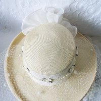 Natural Straw Hat Classic Panama Tailored Elegance Retro 80s Wedding Tea Cosplay Artsy Style for Garden Wedding Tea Party WhenRosesBloom