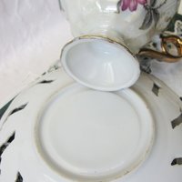 Tea Cup Pink Green Floral Roses Footed Japan Vintage Retro Tea Time Gift Mid Century Shabby Chic Afternoon Tea Party  WhenRosesBloom