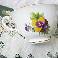 Vintage Pansy Tea Cup English Bone China Tea Gift Dainty Elegant Shabby Chic Retro Mid Century Classic British WhenRosesBloom