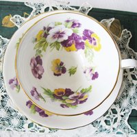 Vintage Pansy Tea Cup English Bone China Tea Gift Dainty Elegant Shabby Chic Retro Mid Century Classic British WhenRosesBloom