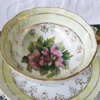 Tea Cup Footed Yellow Pink Floral Japan lusterware Retro Vintage Tea Party Mid Century Cottage Shabby Chic Farmhouse   WhenRosesBloom