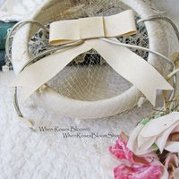 White Hat Vintage Fascinator Cocktail Tea Party Wedding Bridal Ring Circle Hat Net Birdcage Veil Mid Century WhenRosesBloom