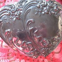 Vintage Silver Jewelry Box Double Heart Embossed Pattern Ornate Floral Pattern Art Nouveau Romantic Gift  Dainty Footed Box WhenRosesBloom