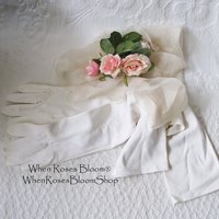 Vintage Gloves White Debutante Long Opera 3 Button Mid Century Wedding Style Downton Titanic Jane Austen Cosplay When Roses Bloom
