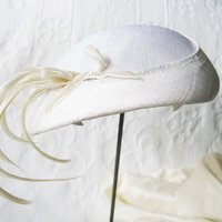 Vintage Hat White Fascinator Cocktail Tea Party Wedding Bridal Art Deco Gatsby Hat w/Feathers Mid Century WhenRosesBloom