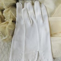 Vintage white gloves cotton fabric with rose embroidery detail short at the wrist When Roses Bloom®