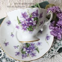 Vintage Violet Footed Teacup Rossetti China Purple violets with fancy handle and gold trim When Roses Bloom® 